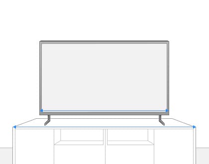 스크린 너비와 하부장 너비가 가로 화살표로 표시되어 있고, 하부장 너비가 스크린 너비보다 넓음
