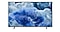 QLED TV는 화면에 파란색과 흰색의 추상적인 디자인을 표시합니다.