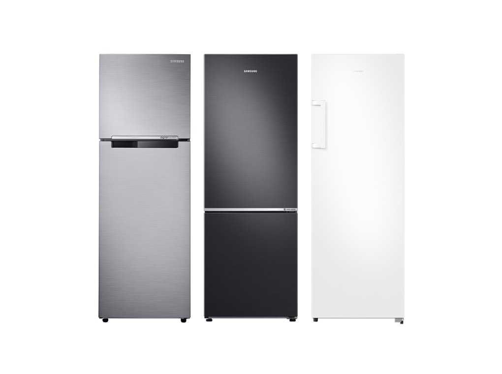 일반형 냉장고 대표모델인 RT25NARAHS8, RB30R4051B1, RZ22CG4000WW 제품의 도어 닫힘컷이 보여집니다.