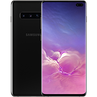 صورة هاتف Galaxy S10+ الأسود، تم التقاطها من الأمام والخلف