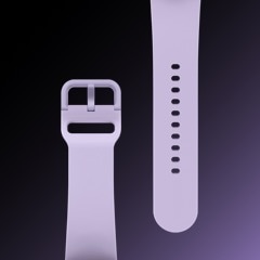 The 44mm Samsung Watch 5 Bluetooth strap in Silver laid flat showing the detail and design of the band.