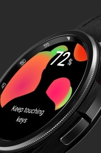 Five tiles can be seen: Expansive Screen, Rotating Bezel, Exercise, Sleep Tracking, Customizable Aesthetics. Representation of Galaxy Watch6 Classic in each tile matches the text. Each tile leads to its related section.