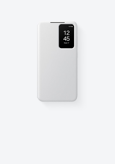 Galaxy S24 s flipovým puzdrom Smart View vo farebnom prevedení White.