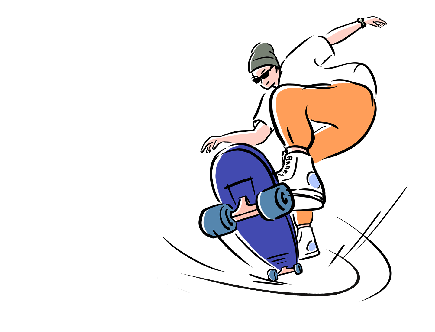 The line becomes an illustration of a girl skateboarding, showing how you can use S Pen just like a real pen