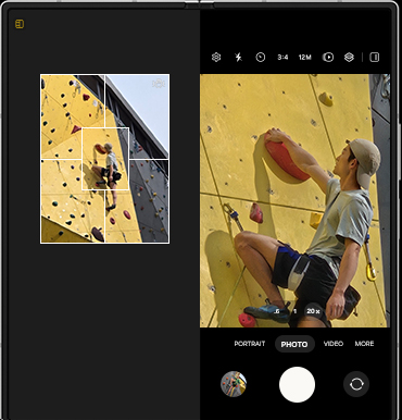 The Galaxy Z Fold6 screen shows the Zoom Map feature. Zoom Map acts as a navigator, to help locate the subject of the photo.