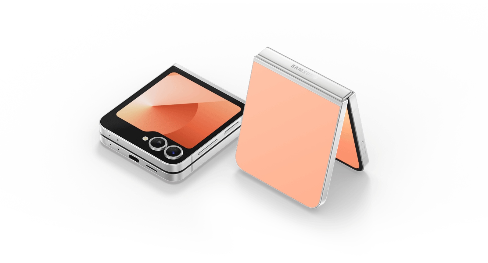 نافذة منبثقة لهاتف Galaxy Z Flip6 باللون الخوخي.