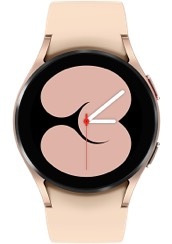 A Pink Gold Galaxy Watch4 device showing its front watch face that has the time '3:05' displayed.