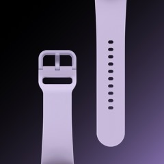 The lavender Galaxy Watch5 strap laid flat showing the detail and design of the band.