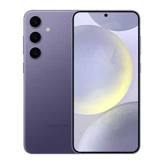 Deux téléphones Galaxy S24 Plus en violet cobalt, l'un vu de face et l'autre de l'arrière.