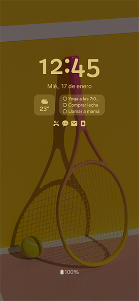 Un Always On Display personalizado con widgets del clima y recordatorios.