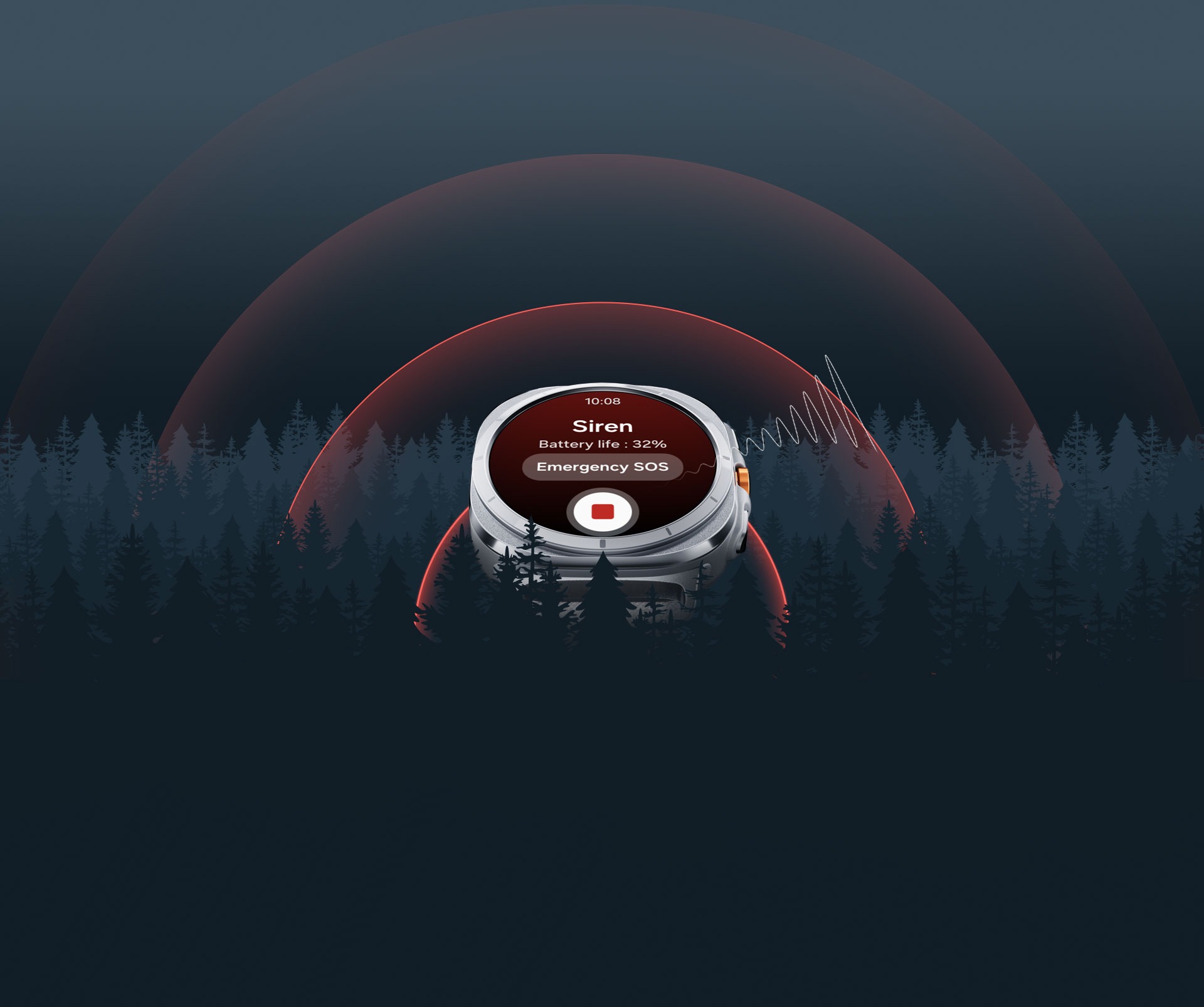 Galaxy Watch Ultra prikazuje ekran sirene sa tekstom
