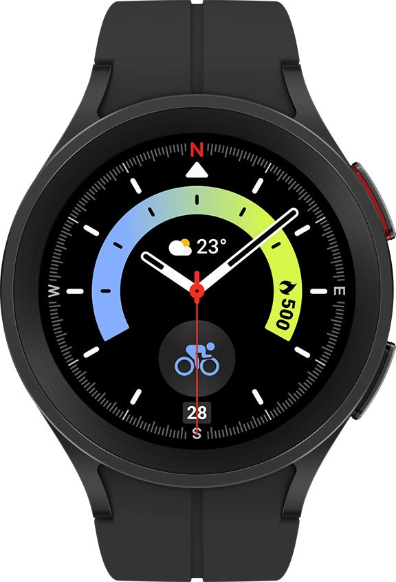 Crno sa plavim do svijetlozelenim gradijentom lice sata prikazuje vrijeme sa ikonom biciklizma.