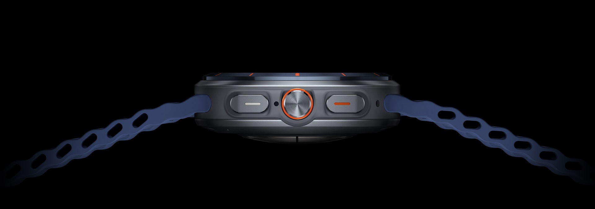 Vue latérale d'une Galaxy Watch Ultra avec le Quick Button affiché.