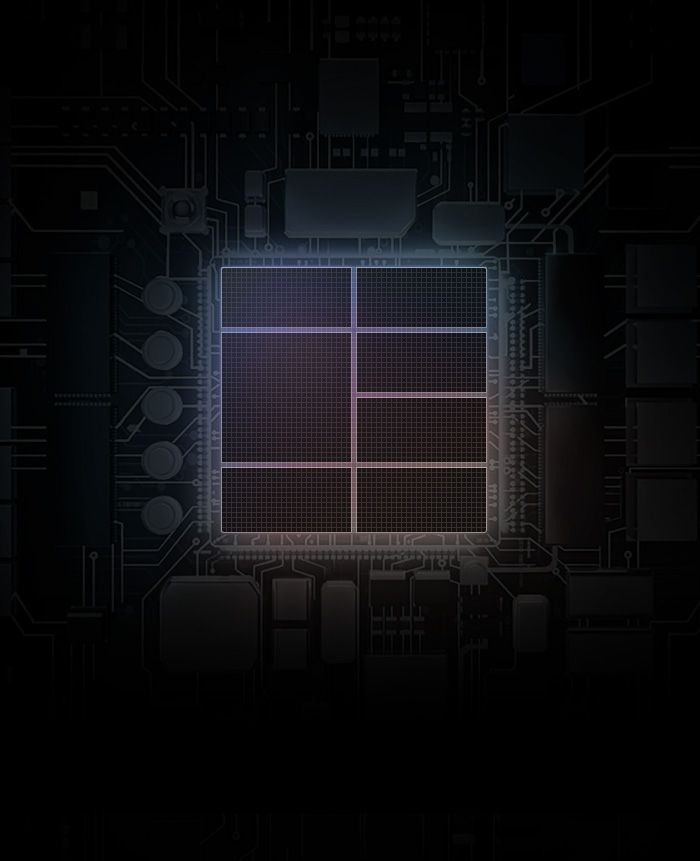 Très gros plan sur l’unité de traitement neuronal (puce NPU), intégrée au processeur AP du Galaxy S10 plus.