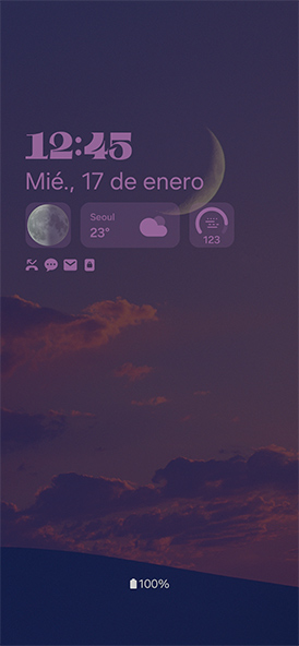 Un Always On Display personalizado con widgets de las fases lunares, el clima y la calidad del aire.