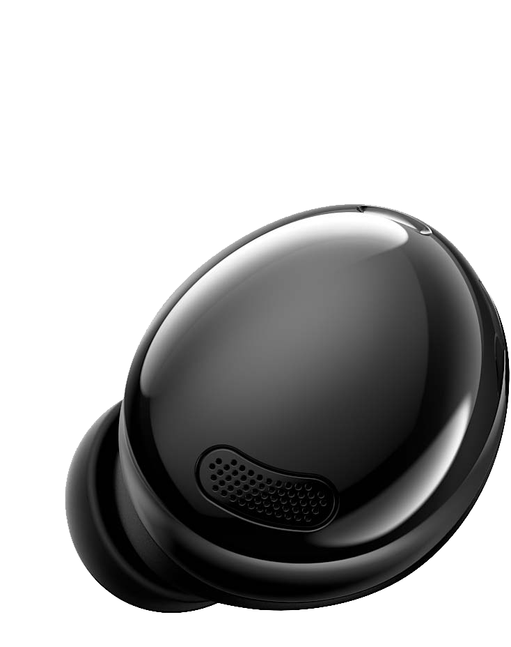 Left Galaxy Buds Pro earbud in Phantom Black seen from the front.