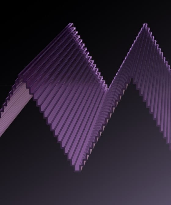 Eine 3D-Klangwelle mit Fragmenten in der Wellenform, um einen weniger glatten Klang anzuzeigen.