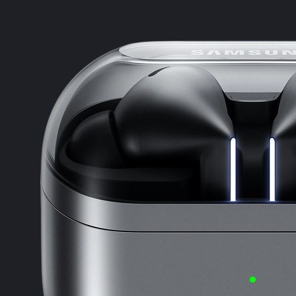 Links sind die Galaxy Buds3 Pro mit den Buds in einem Ladeetui abgebildet. Rechts ist ein Bild eines einzelnen Galaxy Buds3 Pro-Ohrhörers in Silver zu sehen.