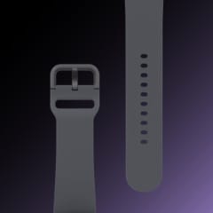 An image of a space gray Galaxy Watch5 watch band, laid out flat showing the details and design of the band.