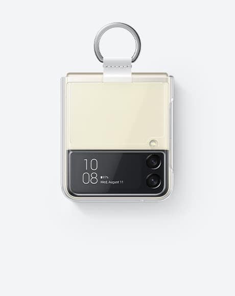 Funda transparente con anillo en transparente instalada en el Galaxy Z Flip3 5G plegado.