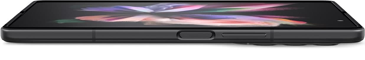 Galaxy Z Fold3 5G desplegado tumbado con la pantalla hacia arriba. Flotando sobre la pantalla principal hay varios iconos de aplicaciones: Google Chrome, Microsoft Teams, YouTube, Netflix y Microsoft Office.