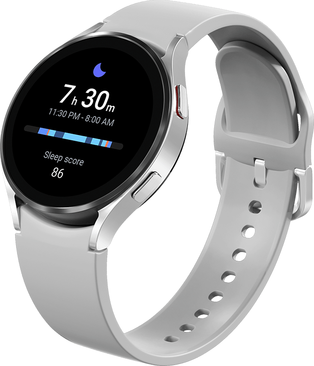 La Galaxy Watch 4 est dotée d’une montre et d’un bracelet argent.
