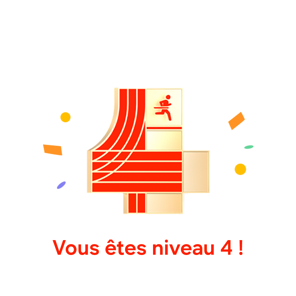 Progression dans le programme Coach Running sur la meilleure montre connectée Samsung Galaxy Watch9 au niveau 4, avec le texte « Vous êtes au niveau 4 !