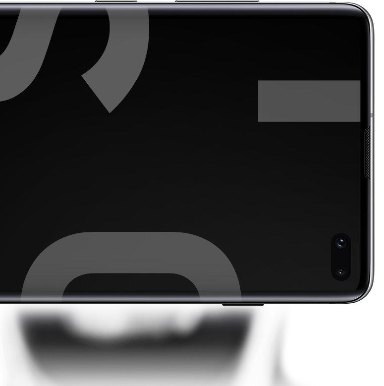 La partie supérieure du Galaxy S10 plus, mode paysage, vu de face avec le support de SIM hybride éjecté et deux cartes SIM en place.