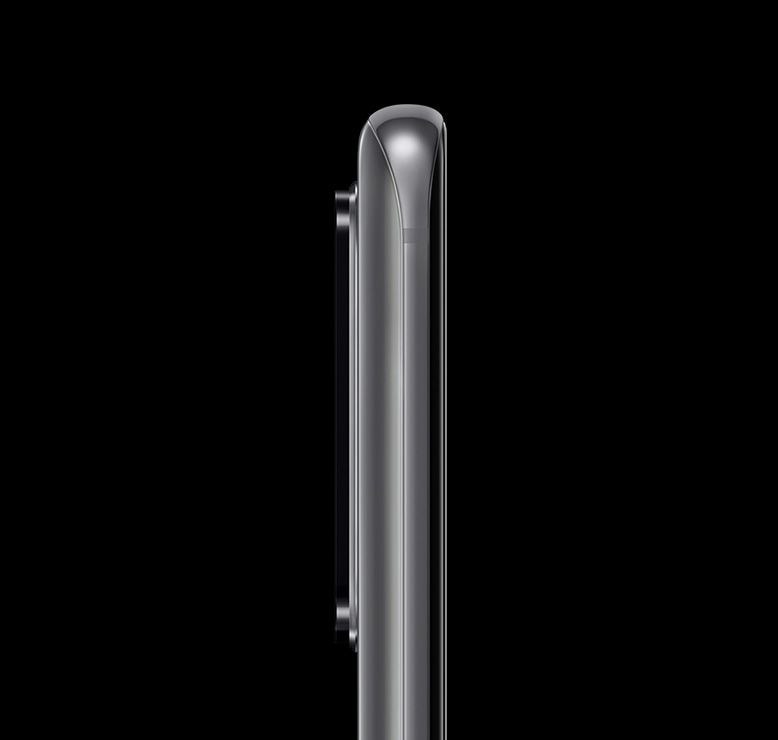 Vue rapprochée du Galaxy S20 Ultra Cosmic Gray de côté
