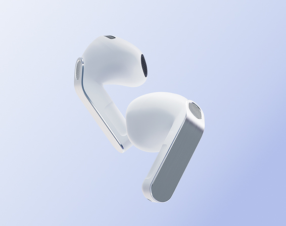Une paire de Galaxy Buds4 en blanc.