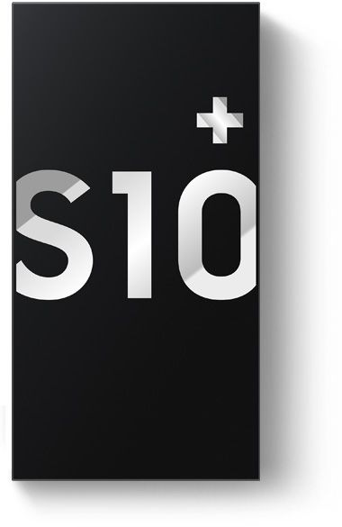 Επίπεδη φωτογραφία του κουτιού του Galaxy S10 plus με το Galaxy S10 plus και περιλαμβάνεται θήκη Clear Cover Παρακάτω περιλαμβάνεται το καλώδιο δεδομένων, το αντάπτορας ταξιδιού, ο εξωλκέας, ο αντάπτορας USB και τα ακουστικά AKG.
