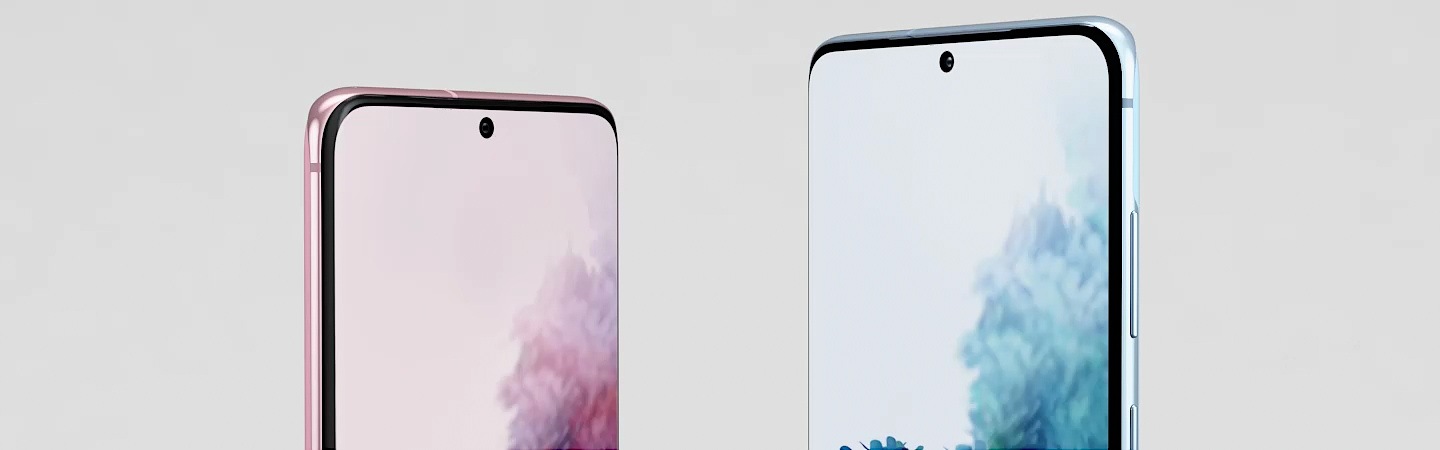 The vedio of Galaxy S20 Pink and Galaxy S20 plus Blue spinning slowly, then a black Samsung Galaxy S20 Ultra showing 100x space zoom camera.