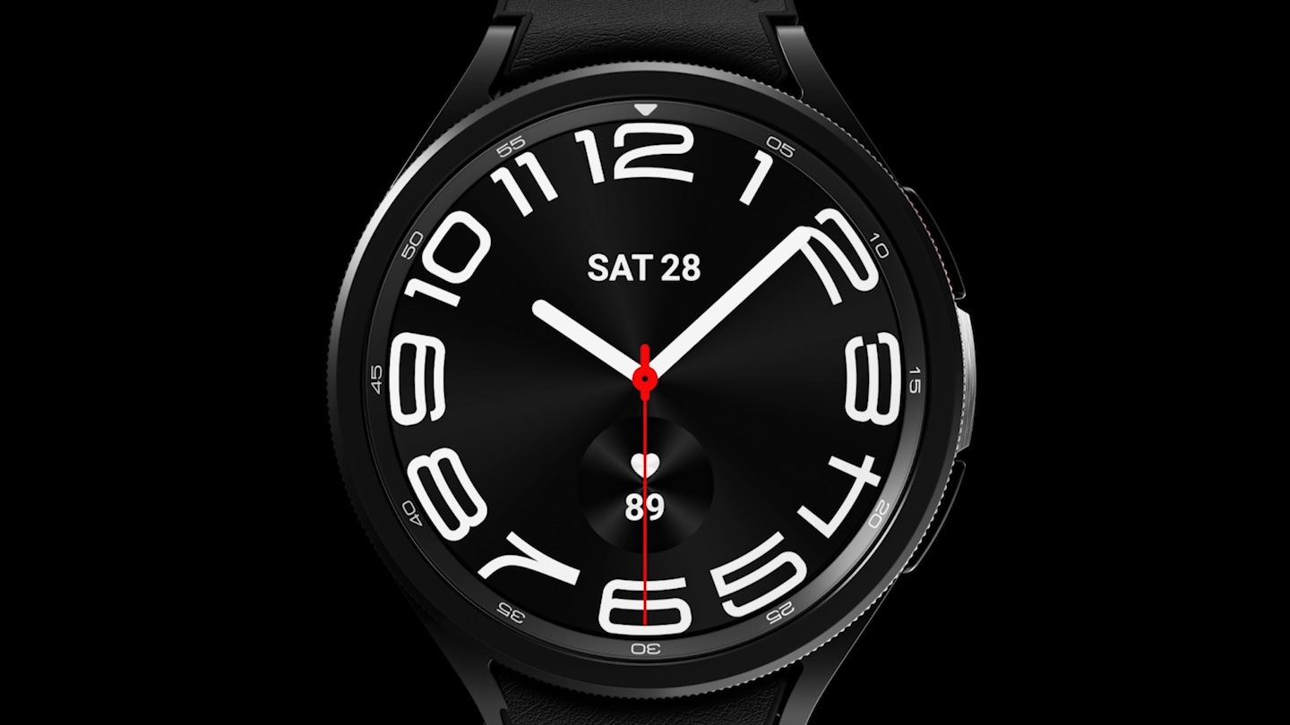 هێڵکارییەکانی دیمەنی زووم کراوی پێشەوەی Galaxy Watch6 Classic بە ڕەنگەکان پڕدەکرێتەوە.
