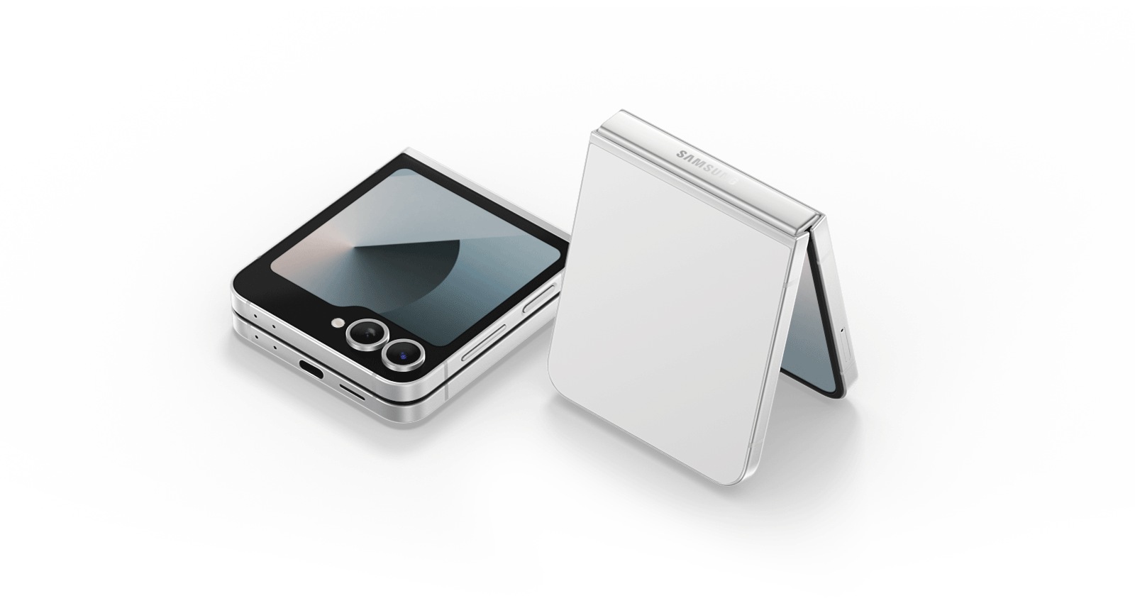 Galaxy Z Flip6 لە لاپەنجەرەیەکدایە بە چینی سپی.