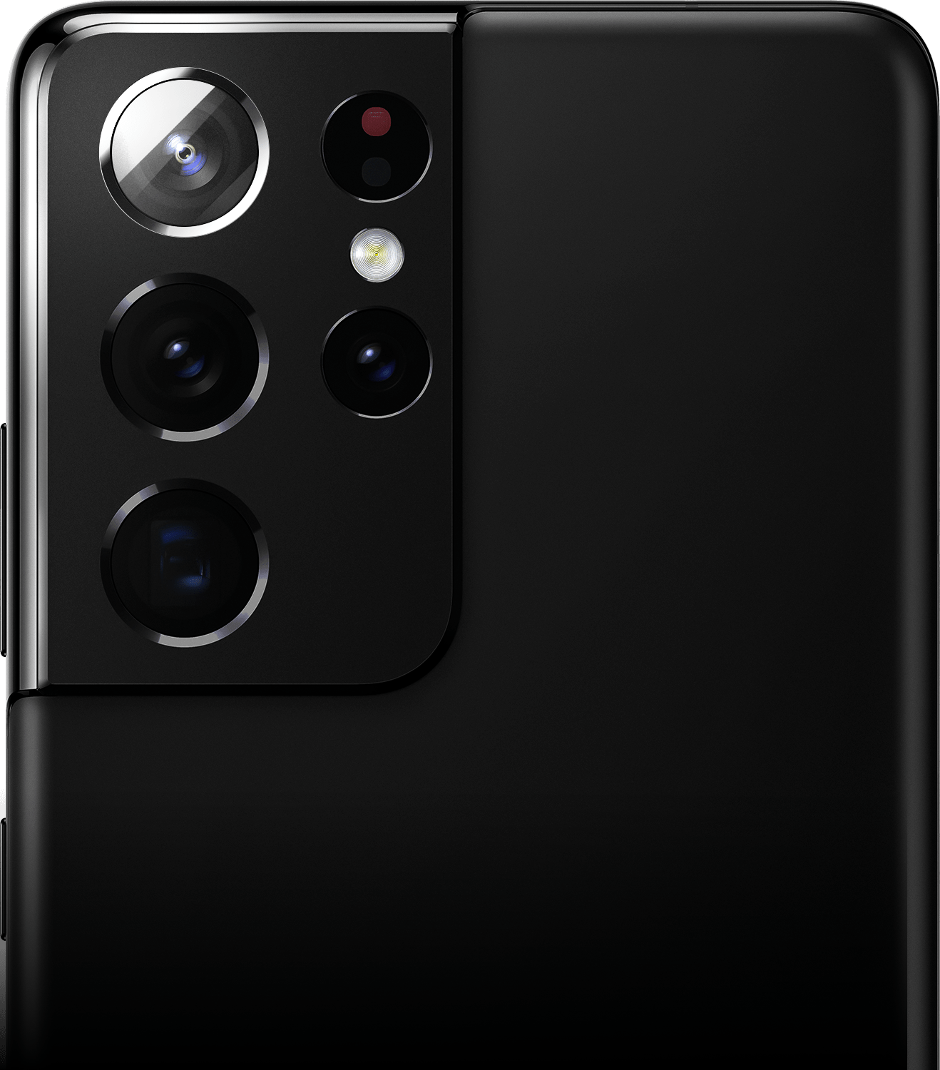 نمای نزدیک از دوربین پشت در Galaxy S21 Ultra 5G به رنگ Phantom Black با دوربین اولترا واید برجسته شده