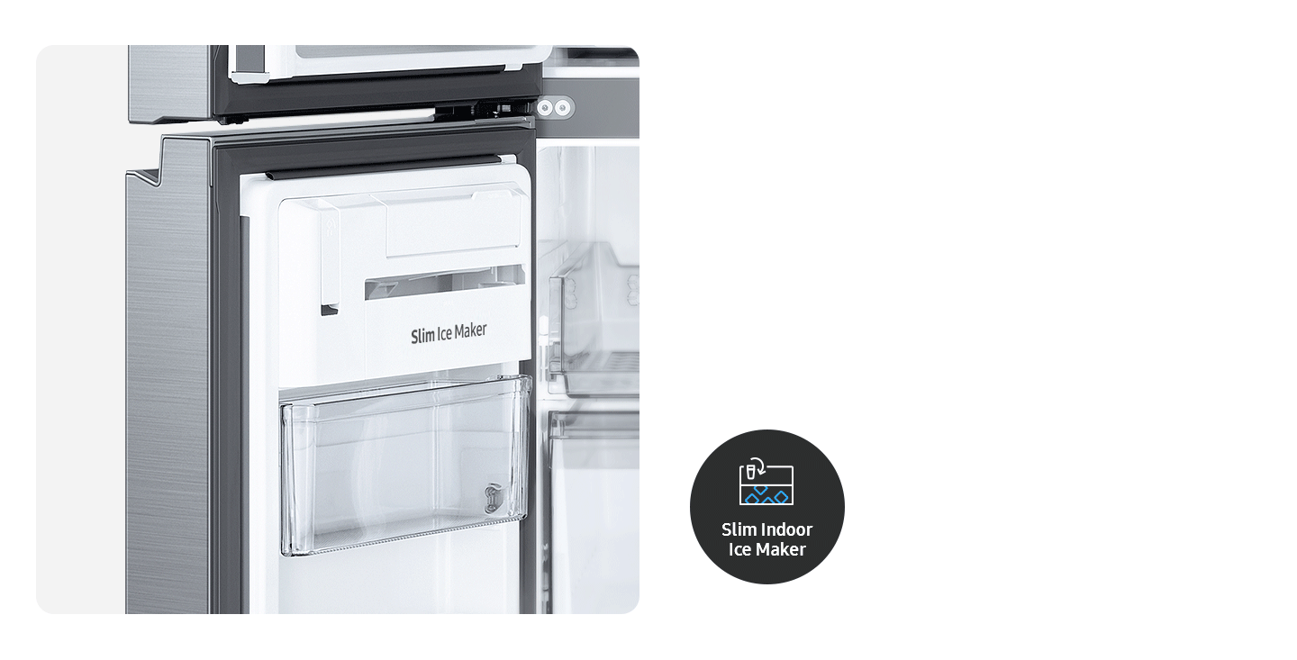 The slim indoor ice maker offers the cubed ice.