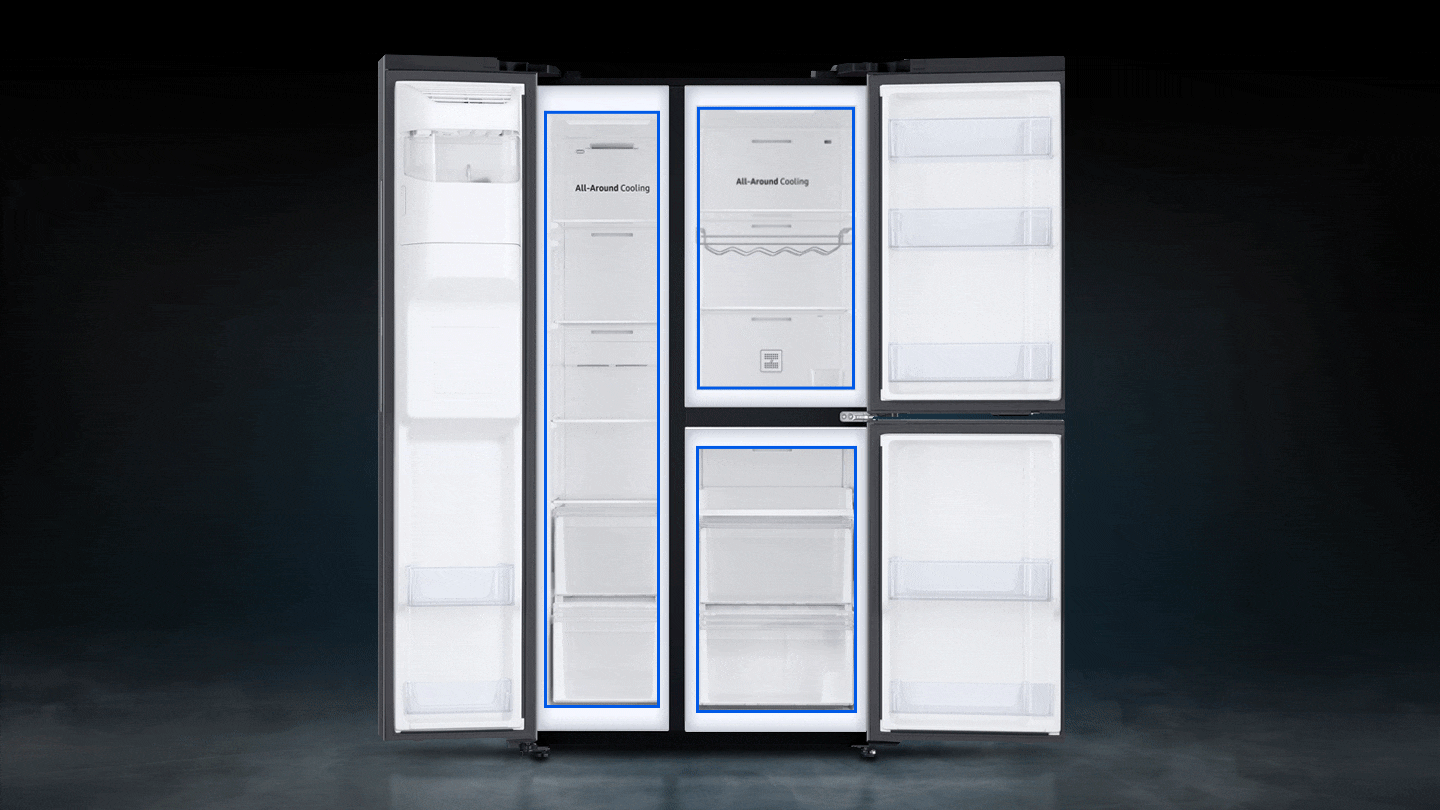 Image animation simulating Samsung side by side fridge with SpaceMax™ Technology