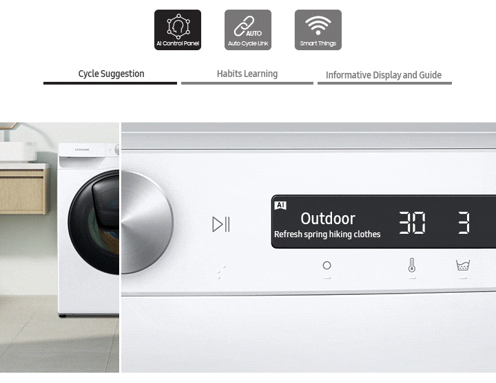 AddWash™ Air Wash SchaumAktiv-Technologie Weiß Simple Control-Bedienkonzept Samsung Waschtrockner WD81T554ABW/S2 Hygiene-Dampfprogramm 10,5/6 kg 