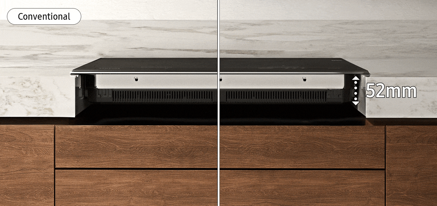The thickness of conventional cooktop is 52mm. But the NZ8500BM is only 44mm thick. So you can use the below space for more storage.
