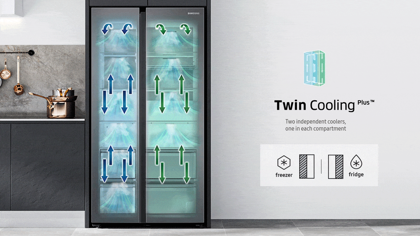 RS8000NC has two cooling systems inside with freezing at the left side, refrigeration at the right side.