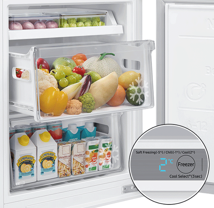 You can set the cool select zone containing fruits to 2Celsius. If cake or dessert is stored, it can be set to -1Celsius, fish to -5Celsius, and ice cream to -19Celsius.