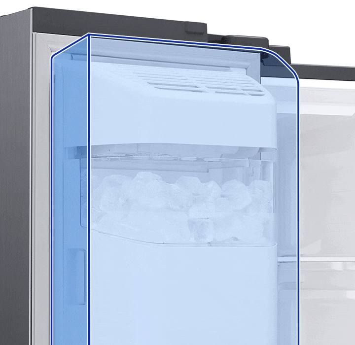 Ice is made in the indoor icemaker located at the top of the RS8000NC left door.