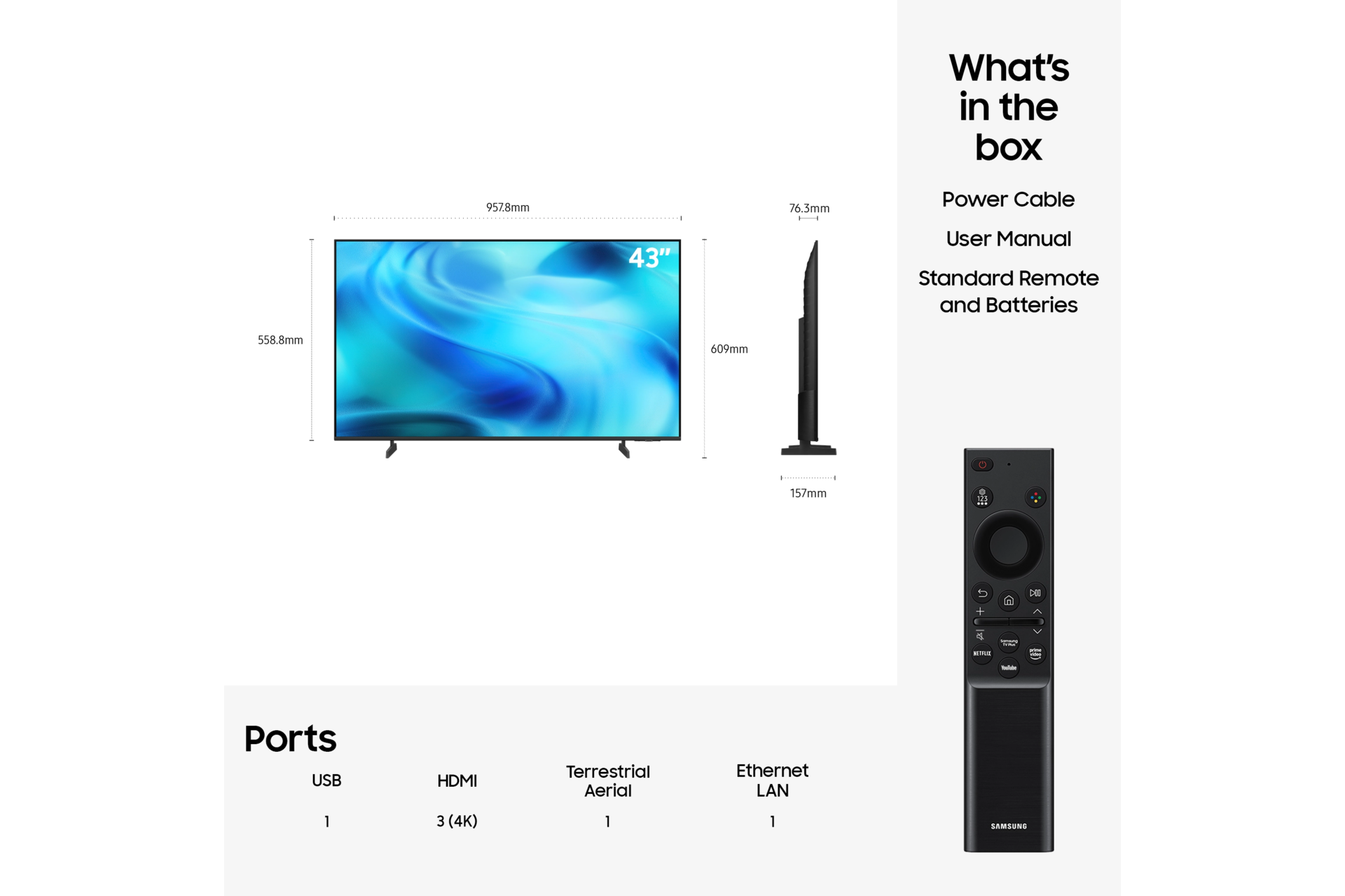 43" Crystal UHD U7020H 4K Samsung Vision AI Smart TV (2026) Black