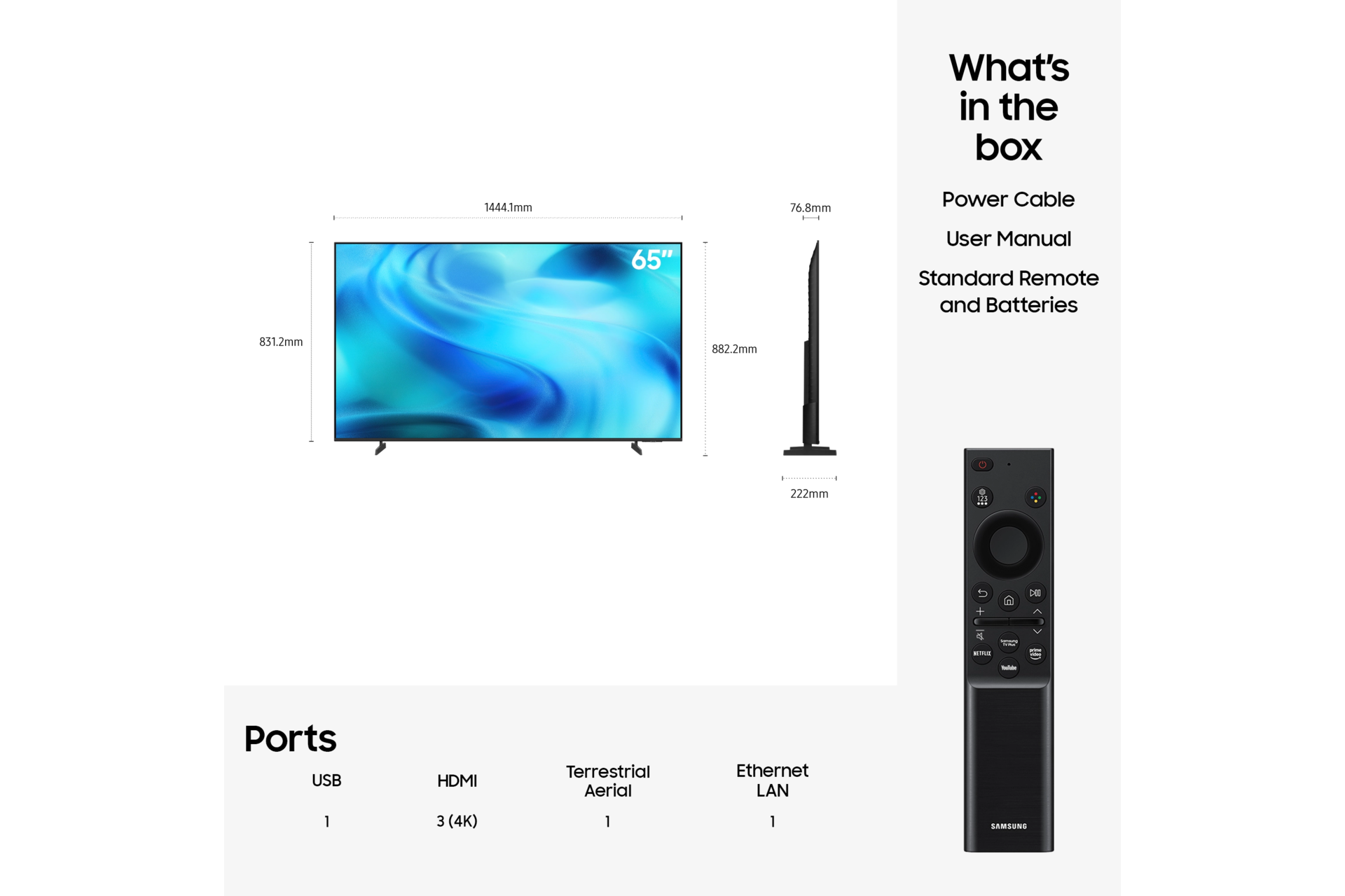 65" Crystal UHD U7000H 4K Samsung Vision AI Smart TV (2026) Black