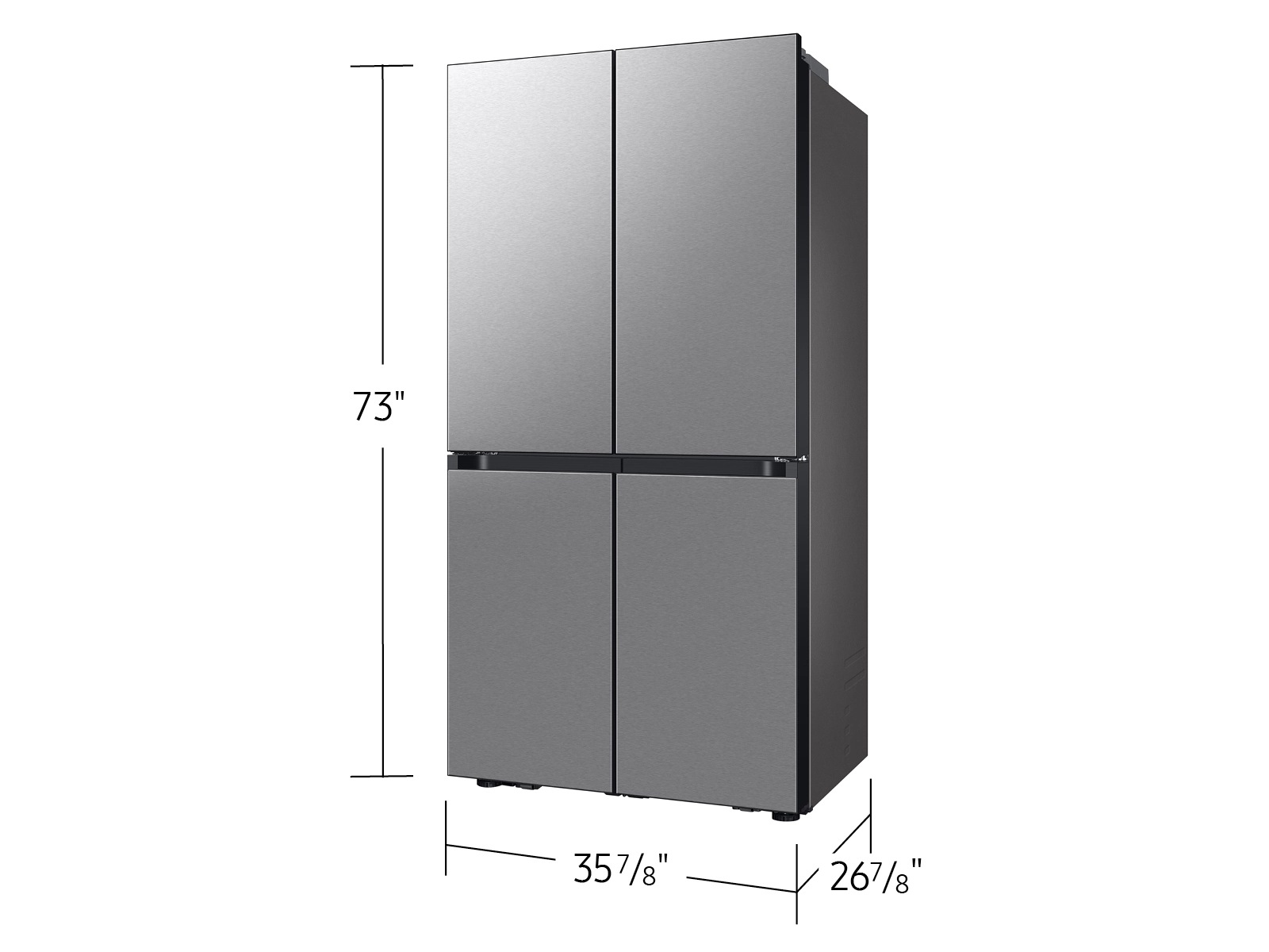 Bespoke 22 cu. ft. Counter Depth 4-Door French Door Refrigerator with Zero Clearance Fit &amp; Dual Auto Ice Maker with Sphere Ice L-Perspective Stainless Steel 