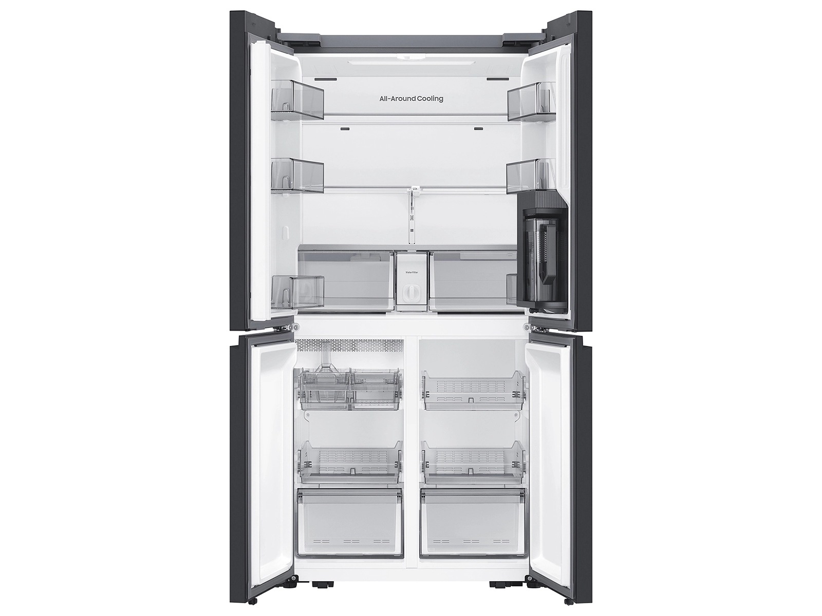 Bespoke 22 cu. ft. Counter Depth 4-Door French Door Refrigerator with Zero Clearance Fit &amp; Dual Auto Ice Maker with Sphere Ice R-Perspective Stainless Steel 