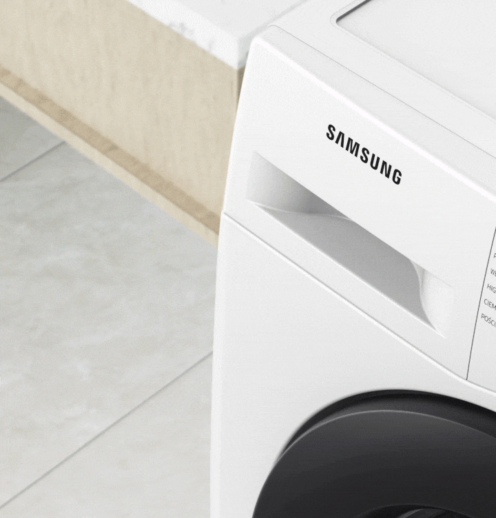 Hộp bột giặt StayClean của Máy giặt cửa trước Digital Inverter 8,5kg (WW85T4040CX) thiết kế đặc biệt với hệ thống xả nước thông minh loại bỏ tối đa cặn bột giặt