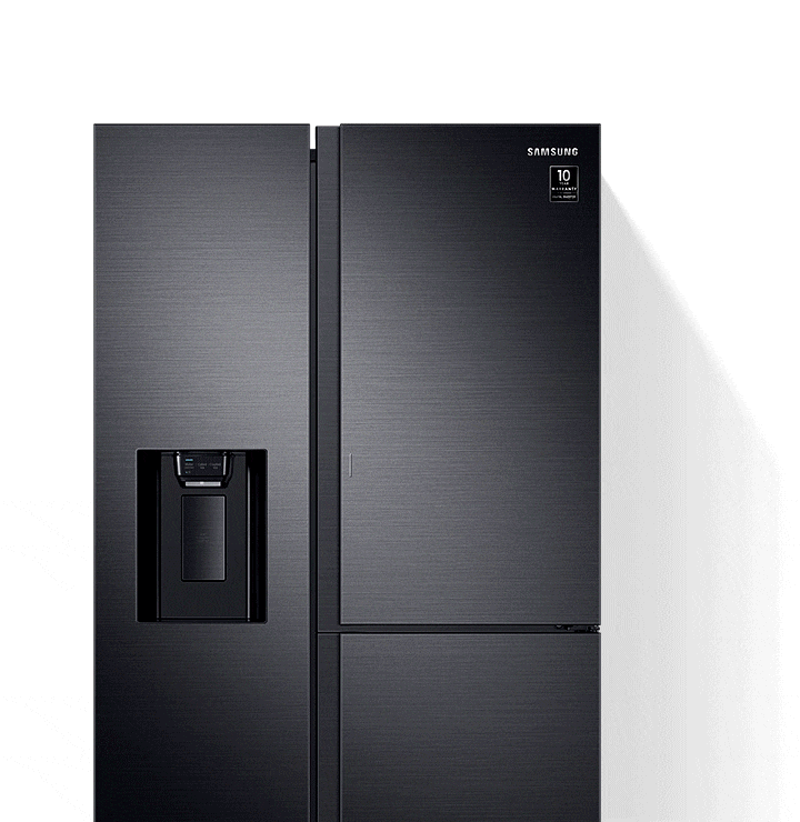The upper right door of the 2-door fridge opens, and fresh cool air circulates around the compartment.