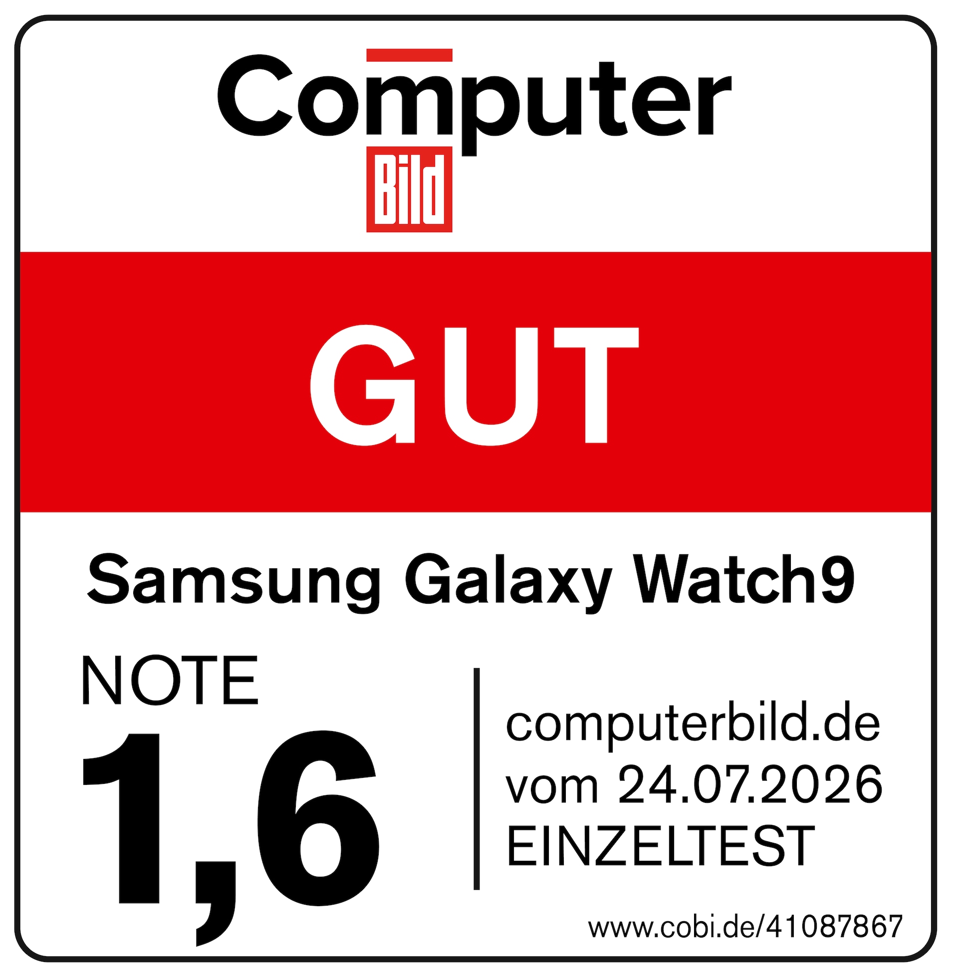 Samsung Galaxy Watch9, gut (1,6), computerbild.de vom 24.07.2026, Einzeltest.