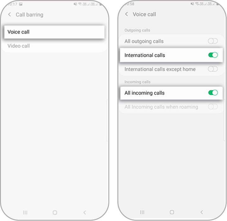 How to activate and use the call barring feature on my Samsung phone